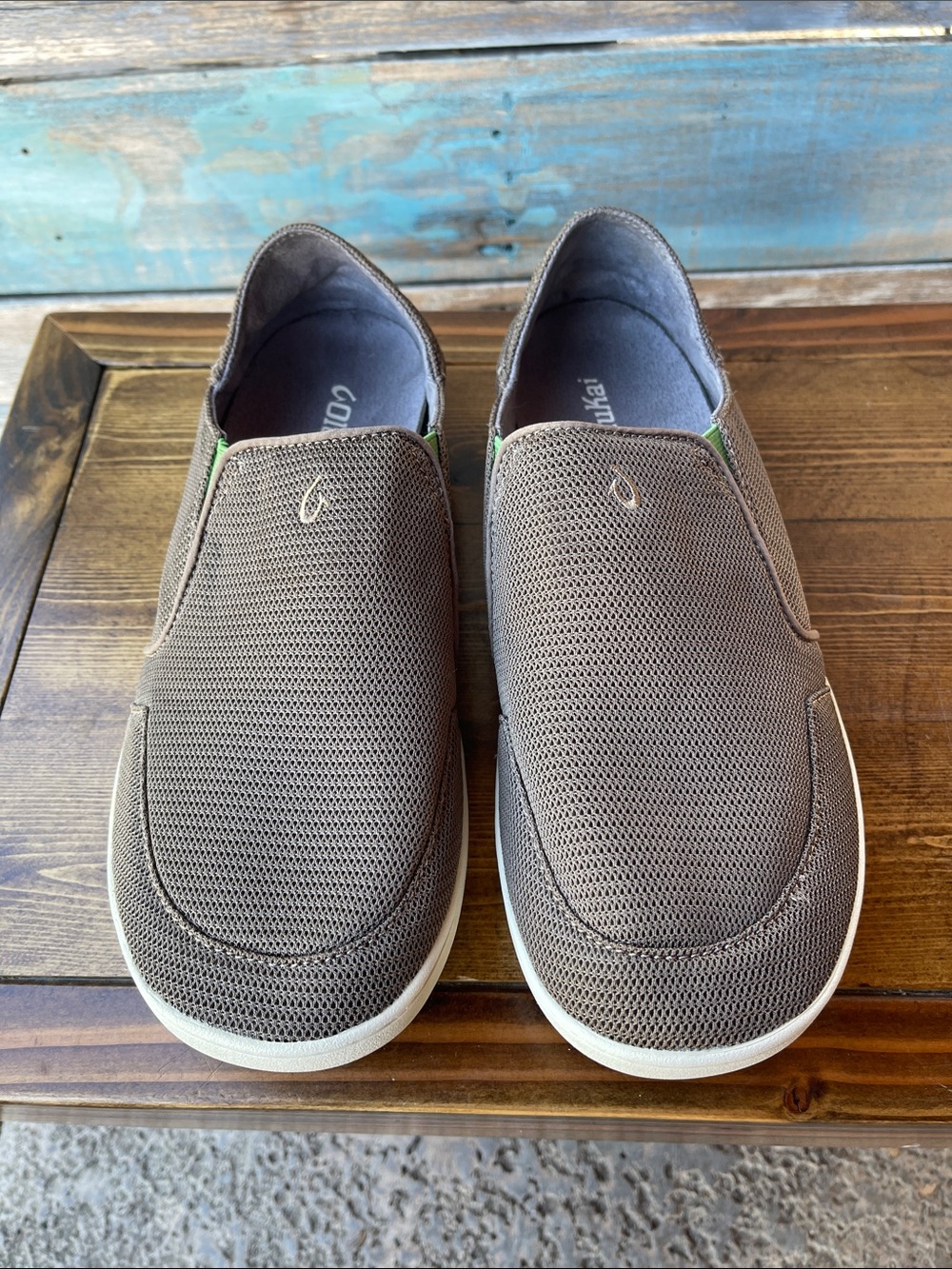 OluKai Nohea Men's Slip-On Loafers in Taupe with White Sole